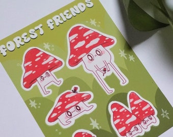 Mushroom Forest Friends Sticker Sheet | Cute Sticker Pack for Planner or Bullet Journal | Cottagecore Sticker Pack | Mushroom Stickers