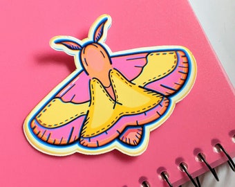 Rosy Maple Moth 3" Vinyl Sticker | Waterproof Option | Cute Moth Sticker for Laptop, Water Bottle, Car, or Journal | Insect Sticker