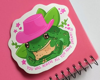 Cowboy Frog Vinyl Sticker, Waterproof Sticker, Realistic Frog Sticker, Cute Frog Sticker, Gift for Frog Lover, Affirmation Sticker