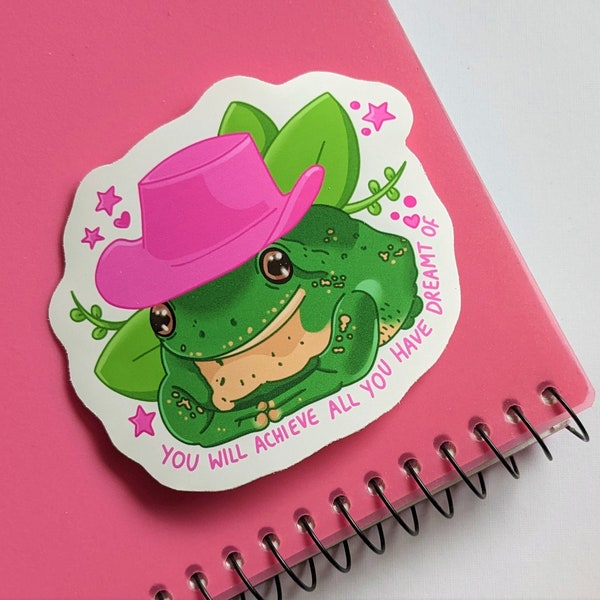 Cowboy Frog Vinyl Sticker, Waterproof Sticker, Realistic Frog Sticker, Cute Frog Sticker, Gift for Frog Lover, Affirmation Sticker