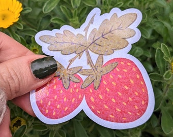 Pegatina holográfica brillante de fresas, pegatina de fresa, pegatina holográfica, pegatina brillante, pegatina de fruta, pegatinas bonitas