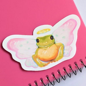 Angelic Fairy Frog Sticker, Waterproof Vinyl Sticker, Cute Frog Sticker for Water Bottle, Laptop, or Planner | Frog Gift