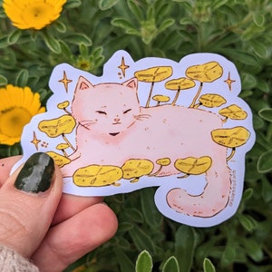 Pegatina de vinilo con forma de gato, pegatina de gato, pegatina resistente al agua, pegatina para portátil, regalo para amantes de los gatos, pegatina bonita, pegatina Cottagecore