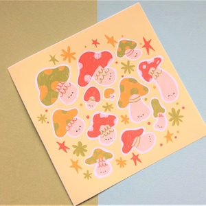 Retro Mushrooms Sticker Sheet | Mushroom Stickers | Waterproof Stickers, Vintage Stickers, Mushroom Art, Original Art