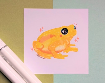 Cute Frog Art Print | Kihansi Spray Toad | Maximalist, Cottagecore, Whimsical, Fantasy, Wall Art, Painting, Colorful, Cute, Kawaii, Decor