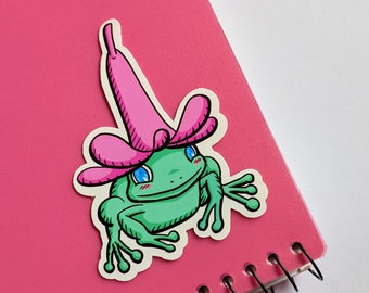 Funny Frog in Hat Vinyl Sticker | Waterproof Sticker, Cute Frog Sticker for Water Bottle or Car | Frog Stickers for Planner or Journal