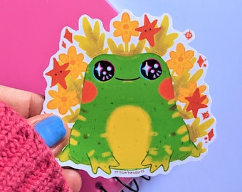 Cute Frog Sticker, Vintage Art Style, Retro Sticker, Waterproof Vinyl Sticker, Toad Sticker for Water Bottle or Laptop, Frog Gifts