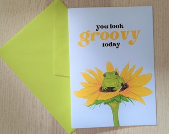 Frog Greeting Card 'You Look Groovy Today' | Handmade Greeting Card ft. Original Frog Artwork | Funny Birthday Card