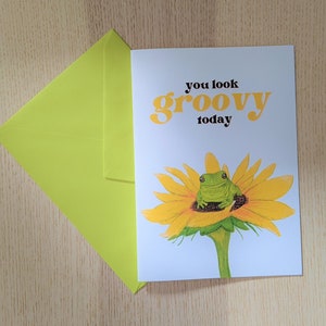 Frog Greeting Card 'You Look Groovy Today' | Handmade Greeting Card ft. Original Frog Artwork | Funny Birthday Card