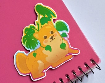 Autocollant en vinyle Monstera Shiba Inu | Option étanche | Sticker chien mignon pour ordinateur portable, bouteille d'eau, voiture ou agenda | Cadeau Shiba Inu