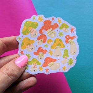 Kawaii Mushrooms Vinyl Sticker, Waterproof Option, Cute Mushroom Sticker for Water Bottle or Laptop, Cottagecore Sticker, Mushroom Gift