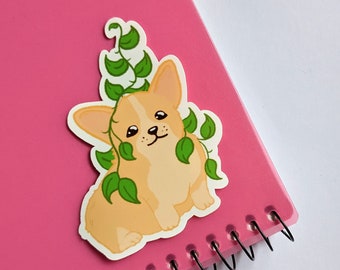 Pothos Corgi Sticker, Waterproof Sticker | Cute Dog Sticker for Laptop, Planner, Journal, Car, or Laptop | Corgi Lover Gift