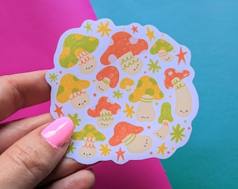 Kawaii Mushrooms Vinyl Sticker, Waterproof Option, Cute Mushroom Sticker for Water Bottle or Laptop, Cottagecore Sticker, Mushroom Gift
