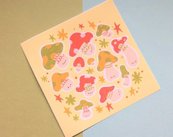 Retro Mushrooms Sticker Sheet | Mushroom Stickers | Waterproof Stickers, Vintage Stickers, Mushroom Art, Original Art