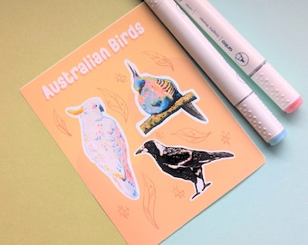 Paquete de pegatinas de aves australianas: urraca, paloma, cacatúa