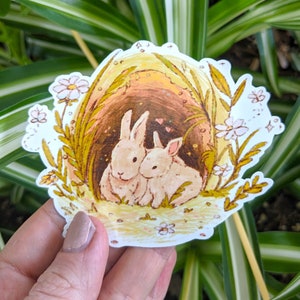 Cute Bunnies Sticker | Waterproof Sticker, Cute Rabbit Sticker, Whimsical Sticker, Bunny Stickers,  Cottagecore Sticker, Original Art