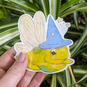 Pegatina de rana hada maga / Pegatina impermeable, Pegatina de rana linda, Pegatina caprichosa, Pegatina de sapo, Pegatina de bruja, Arte original
