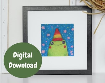 Party Frog Print | Digital Download | Whimsical Wall Art Print | Printable Frog Wall Art