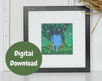 Frog on a Log Art Print | Digital Download | Whimsical Wall Art Print | Printable Wall Art
