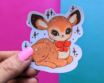 Vintage Deer Vinyl Sticker, Waterproof Option, Cute Deer Sticker, Christmas Sticker, Retro Sticker, Cute Stickers for Water Bottle or Laptop
