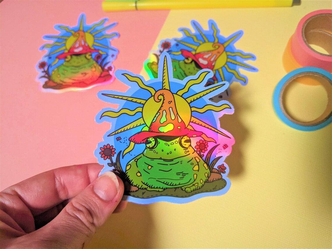 Holographic Psychedelic Frog Vinyl Sticker Waterproof Option - Etsy