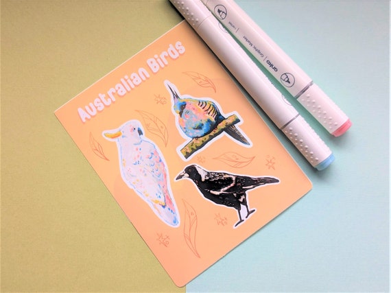 Australian Birds Sticker Pack: Magpie, Pigeon, Cockatoo