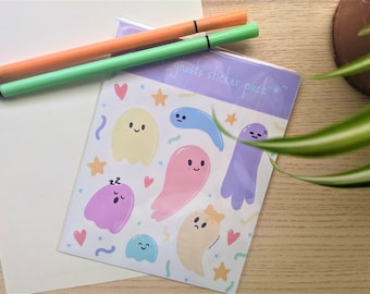 Pastel Ghosts Sticker Sheet, Halloween Sticker Sheet, Waterproof Stickers, Cute Ghost Stickers, Kawaii Ghost Stickers, Planner Stickers