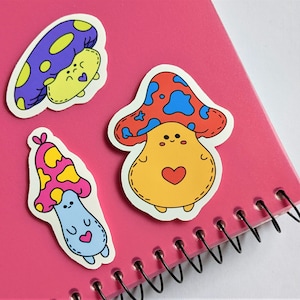 Plushie Mushroom Sticker Bundle, Pack of 3, Waterproof Stickers, Cottagecore Stickers, Kawaii Mushroom Stickers, Mushroom Gift