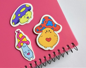 Plushie Mushroom Sticker Bundle, Pack of 3, Waterproof Stickers, Cottagecore Stickers, Kawaii Mushroom Stickers, Mushroom Gift