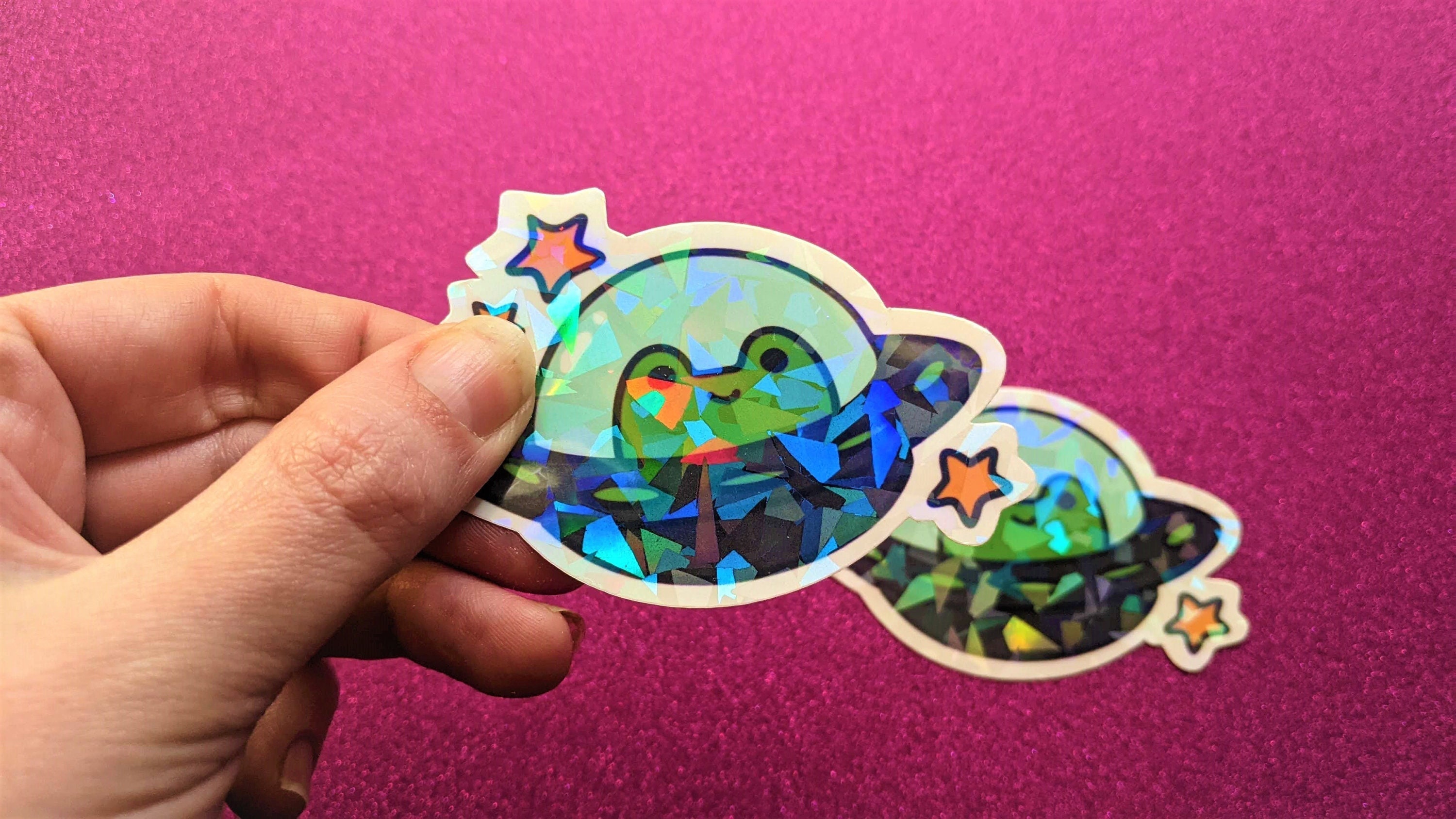 Holographic UFO Frog Sticker, Holographic Shatter Sticker, Waterproof ...