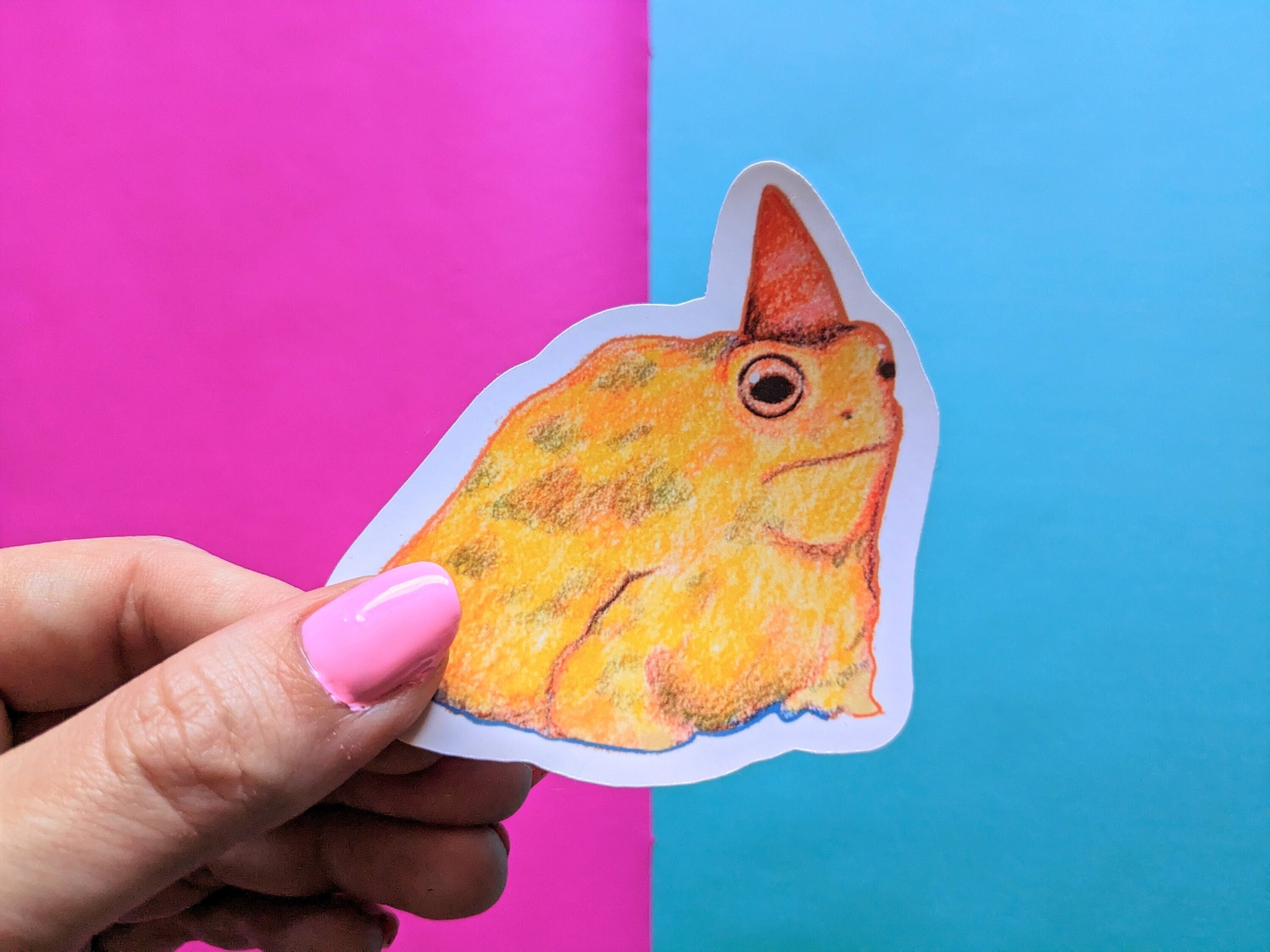 Frog in Party Hat Vinyl Sticker, Waterproof Option, Cute Frog Sticker ...
