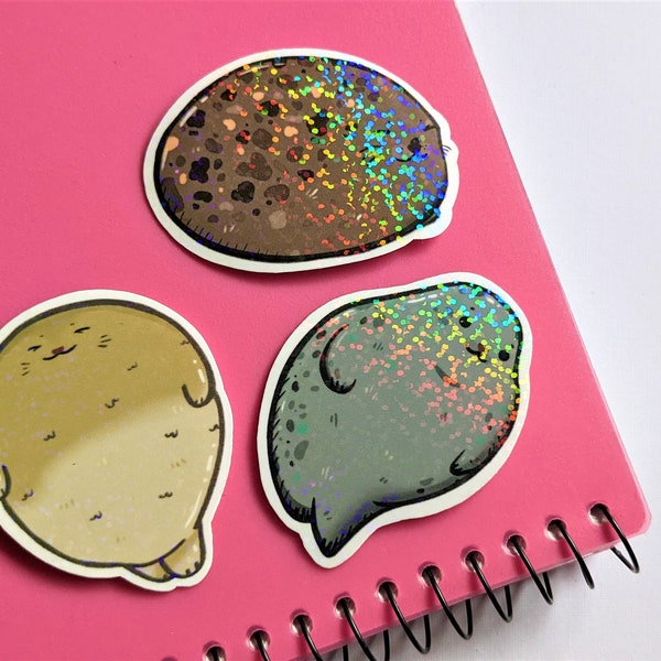 Seal Stickers, Chonky Seals Glitter Vinyl Stickers Pack of 3 | Cute Holographic Stickers for Water Bottle, Laptop, Car, or Planner