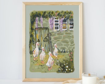 Cottage Ducks Art Print A5: 'The Quack Troupe' Original Art