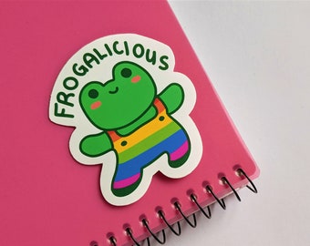 Frogalicious Rainbow Frog Sticker, Waterproof Option, Cute Frog Sticker, Cartoon Frog Sticker, Kawaii Frog Sticker