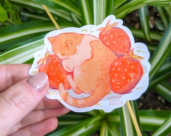 Sticker chat fraise | Sticker imperméable, Sticker chat mignon, Sticker fantaisiste, Stickers chat, Sticker Cottagecore, oeuvre d'art originale