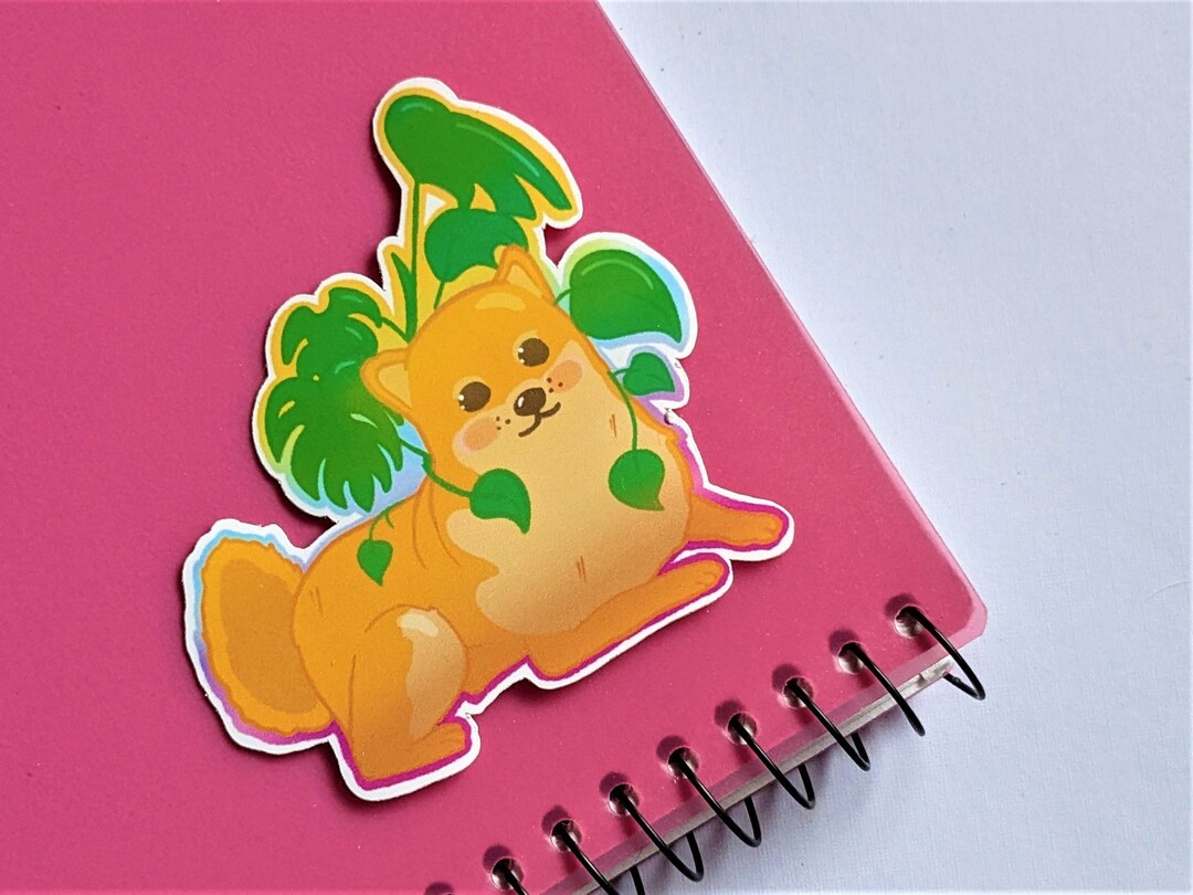 Monstera Shiba Inu Vinyl Sticker | Waterproof Option | Cute Dog Sticker ...