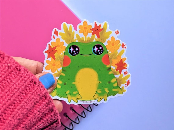 Cute Frog Sticker, Vintage Art Style, Retro Sticker, Waterproof Vinyl Sticker, Toad Sticker for Water Bottle or Laptop, Frog Gifts