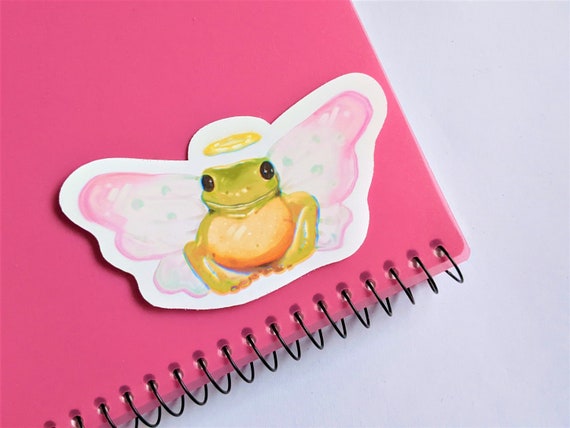 Angelic Fairy Frog Sticker, Waterproof Vinyl Sticker, Cute Frog Sticker for Water Bottle, Laptop, or Planner | Frog Gift