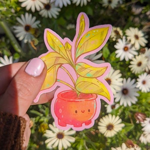 Linda pegatina de maceta / pegatina impermeable, pegatina de planta linda, pegatina amante de las plantas, pegatinas Kawaii, pegatina Cottagecore, arte original