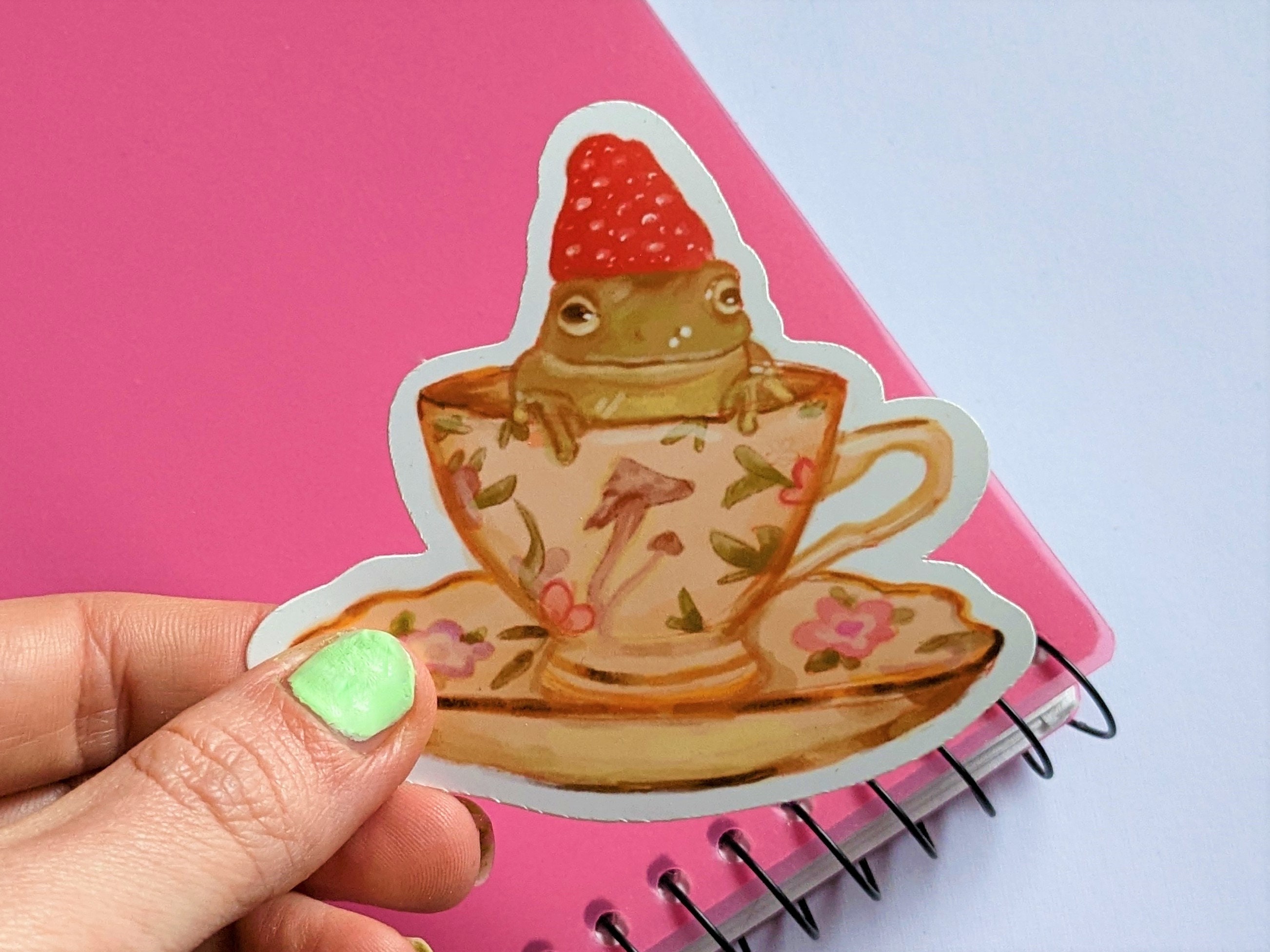 Strawberry Frog Vinyl Sticker Waterproof Option Cute Frog - Etsy Australia