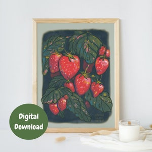 Strawberry Print: Whimsical Kitchen Wall Art (Digital Download)