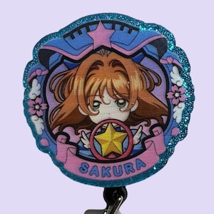 Sakura Anime Badge Reel | Glittery ID Holder