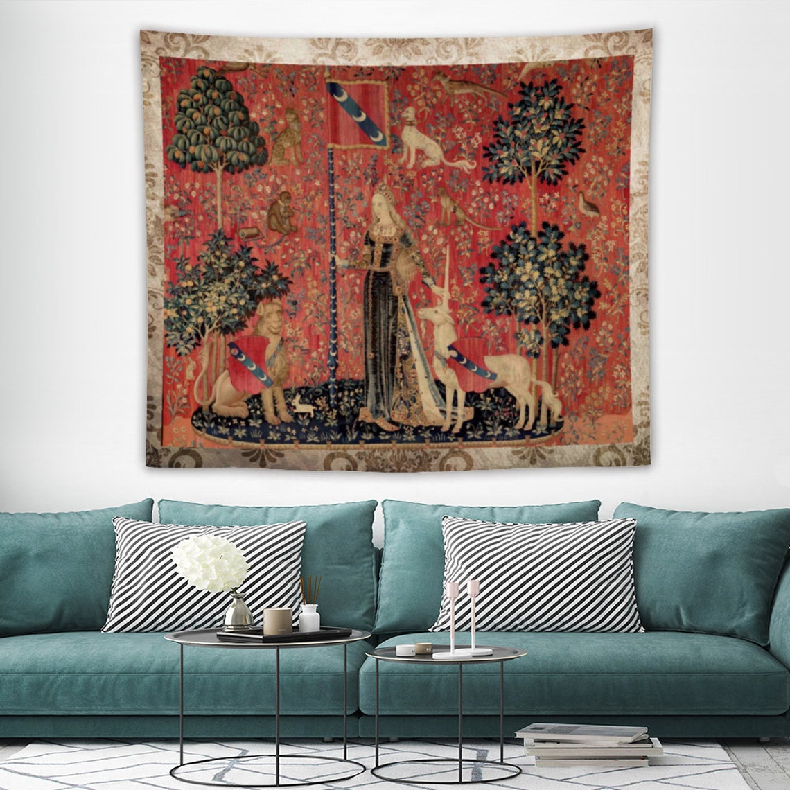 Touch the Lady With the Unicorn Tapestry Printed Wall - Etsy