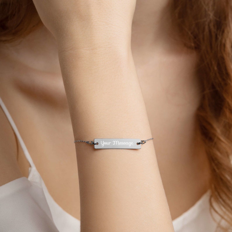 Personalized Engraved Silver Bar Chain Bracelet Engraved Bracelets