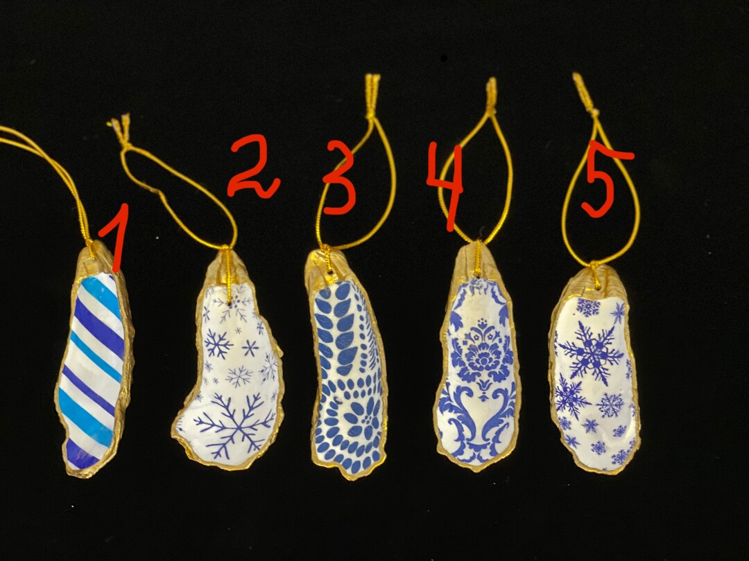 Blue and White Decoupage Oyster Shell Ornament Etsy