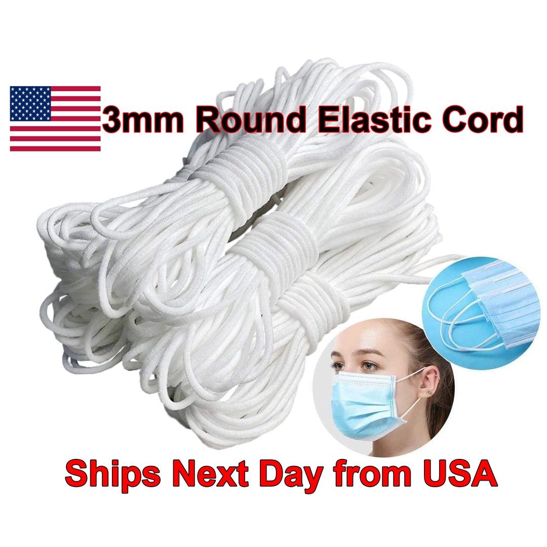 Soft Round 3mm Elastic Cord for Mask White Color Fast Ship From the USA