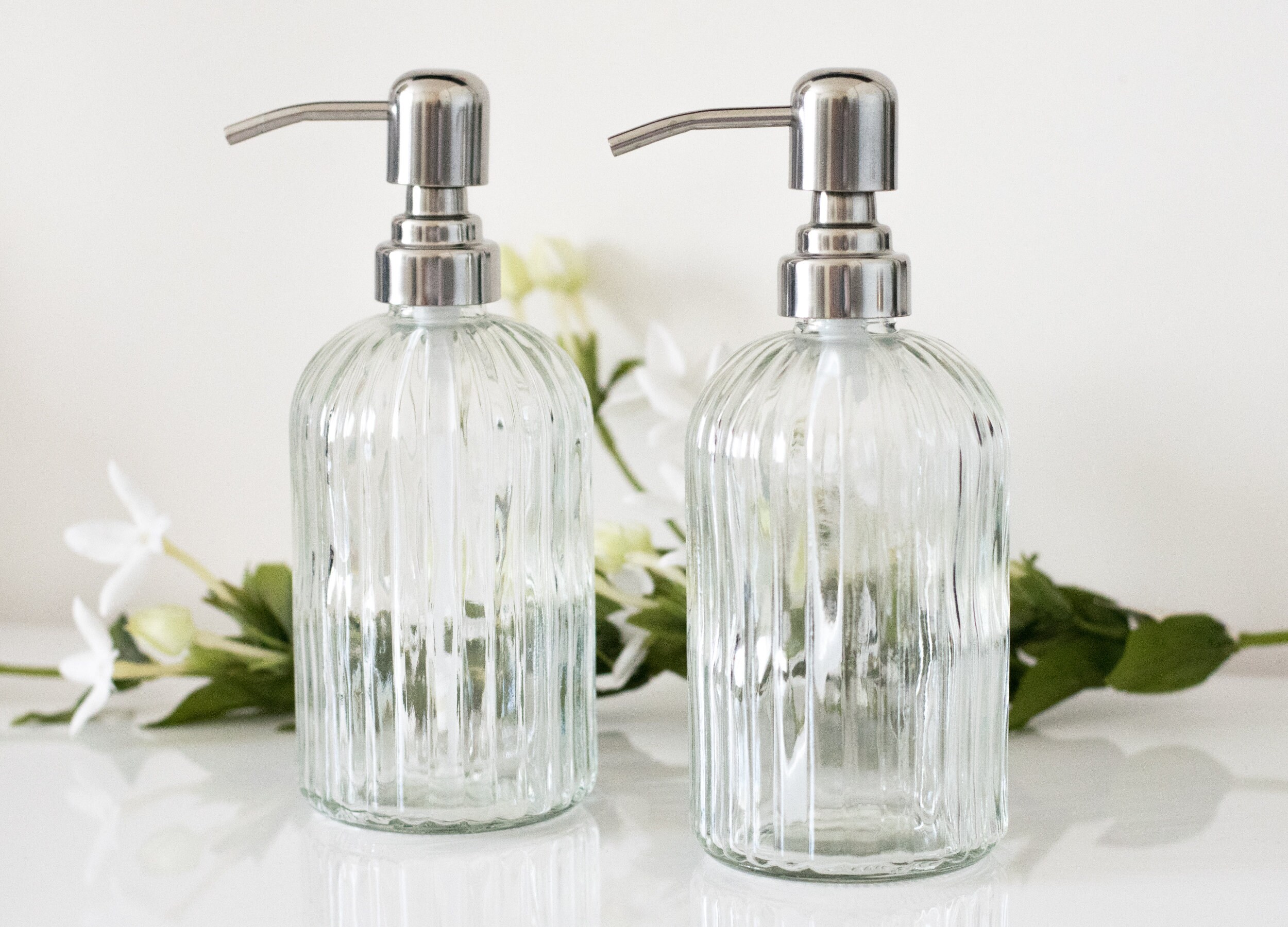Soap Dispenser Glass Fluted Soap Dispenser Bottle Etsy