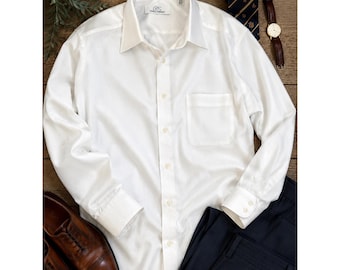 Cooper & Stewart VTG Mens White Herringbone Pinpoint Dress Shirt 18.5 36/37 Tall