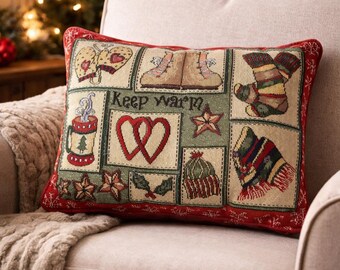 Keep Warm Cozy Tapestry Pillow Cabin Winter Vibes Vintage Winter Decor