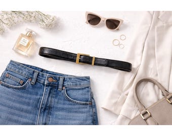 Ralph Lauren Womens Vintage Black Leather Belt Gold RL Logo Buckle Size M